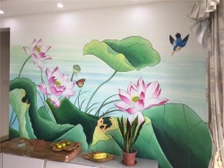 荷花背景墻手繪